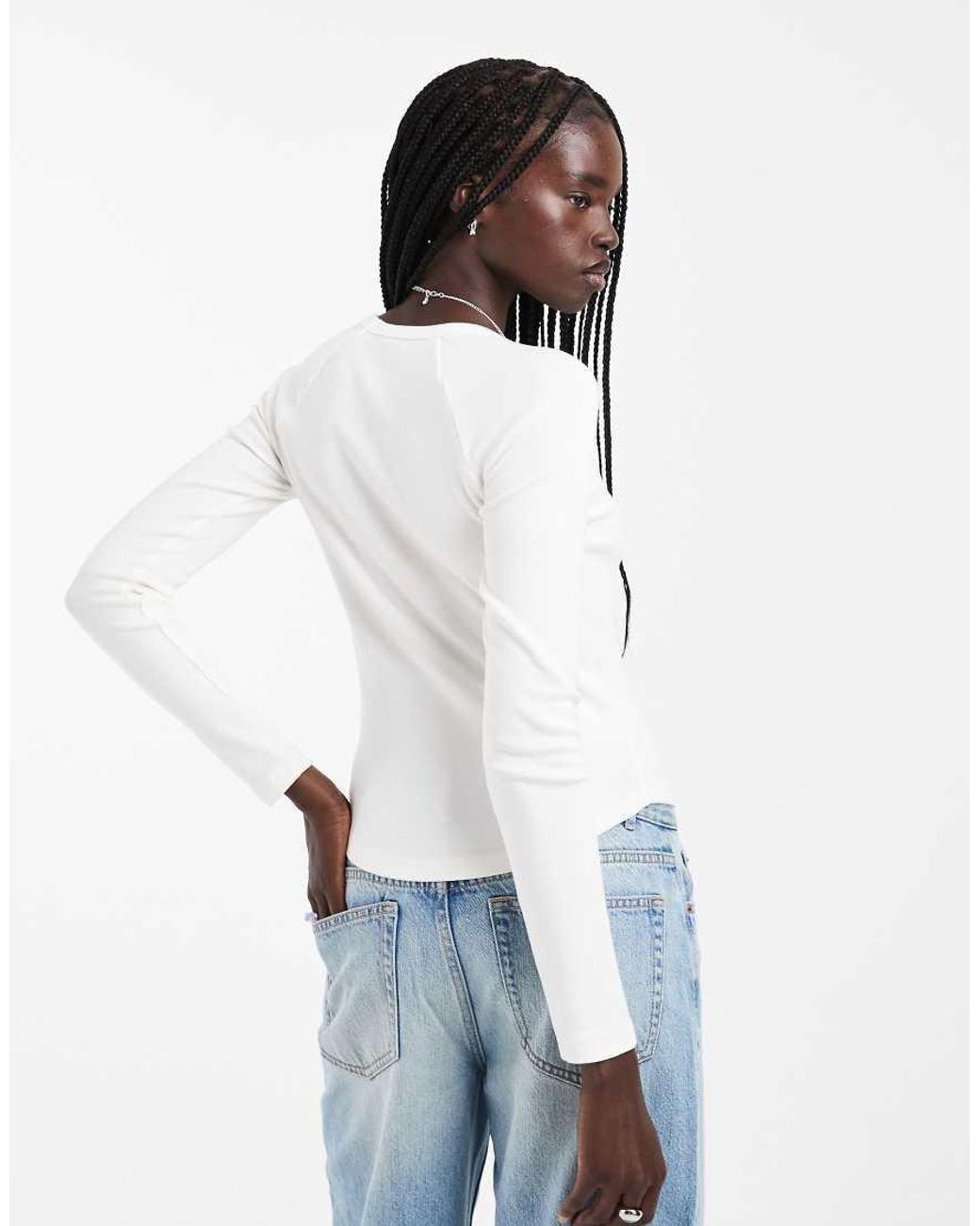 Hollister White Long Sleeve Crew Neck T-shirt