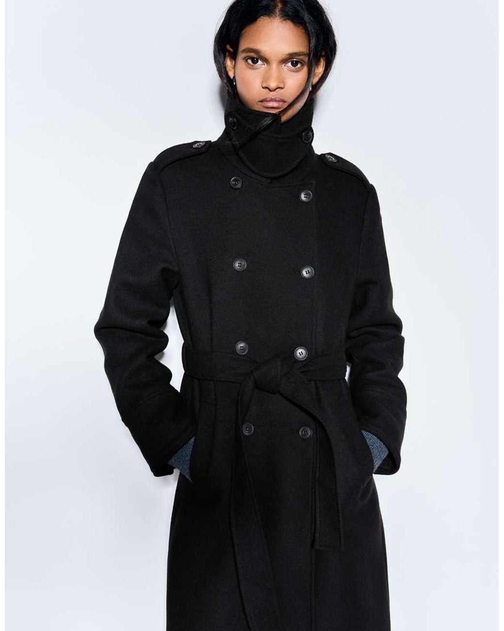 Bershka Blue Buttoned Felt-effect Coat