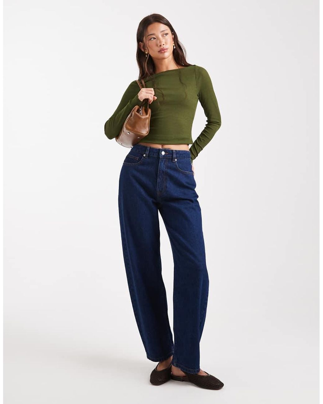 ASOS Green Textured Mesh Slash Neck Long Sleeve Top