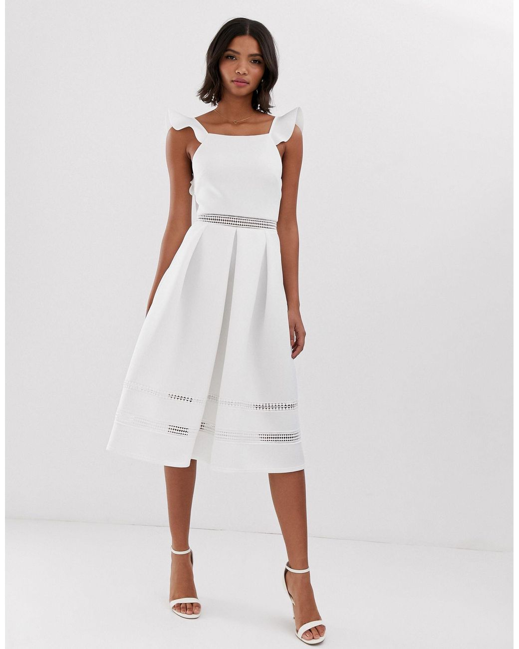 ASOS Lace Insert Ruffle Back Midi Prom 