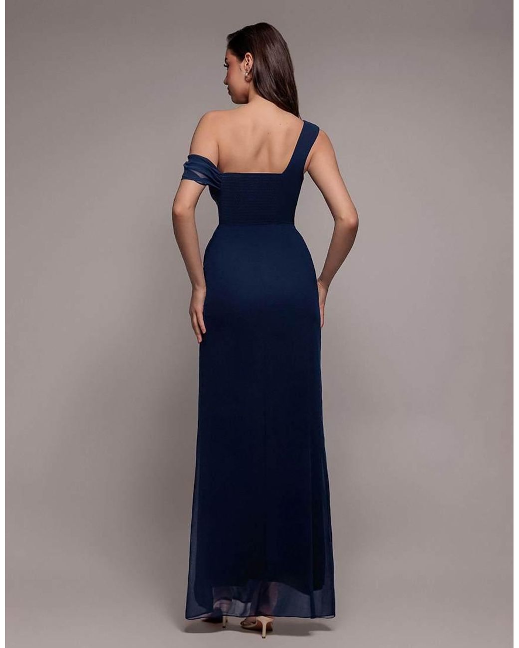 Goddiva Blue One Shoulder Cowl With Bow Detail Maxi Dress