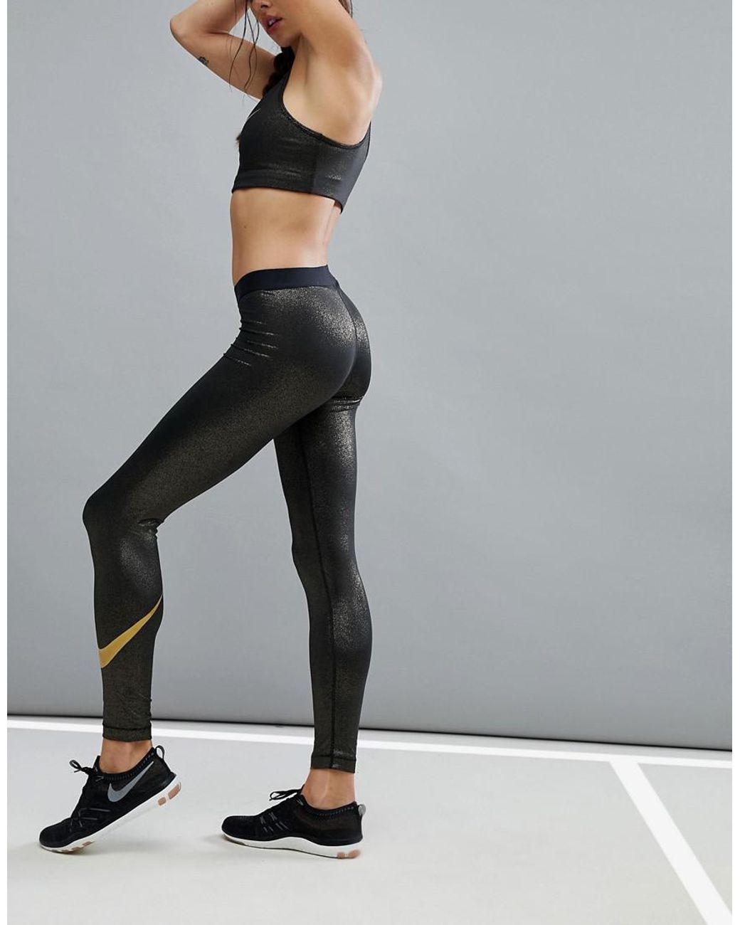 Nike Pro Training Legging In Gold Sparkle in Metallic | Lyst UK