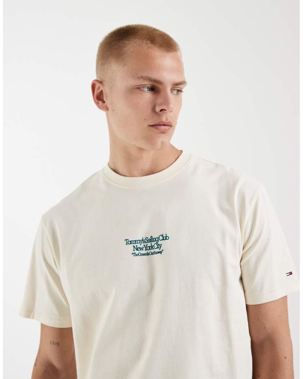 Tommy Hilfiger White Sailboat Back Print Relaxed Fit T-Shirt for men