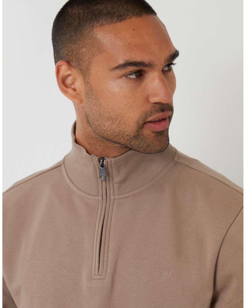 Threadbare Brown Quarter Zip Sweatshirt for men