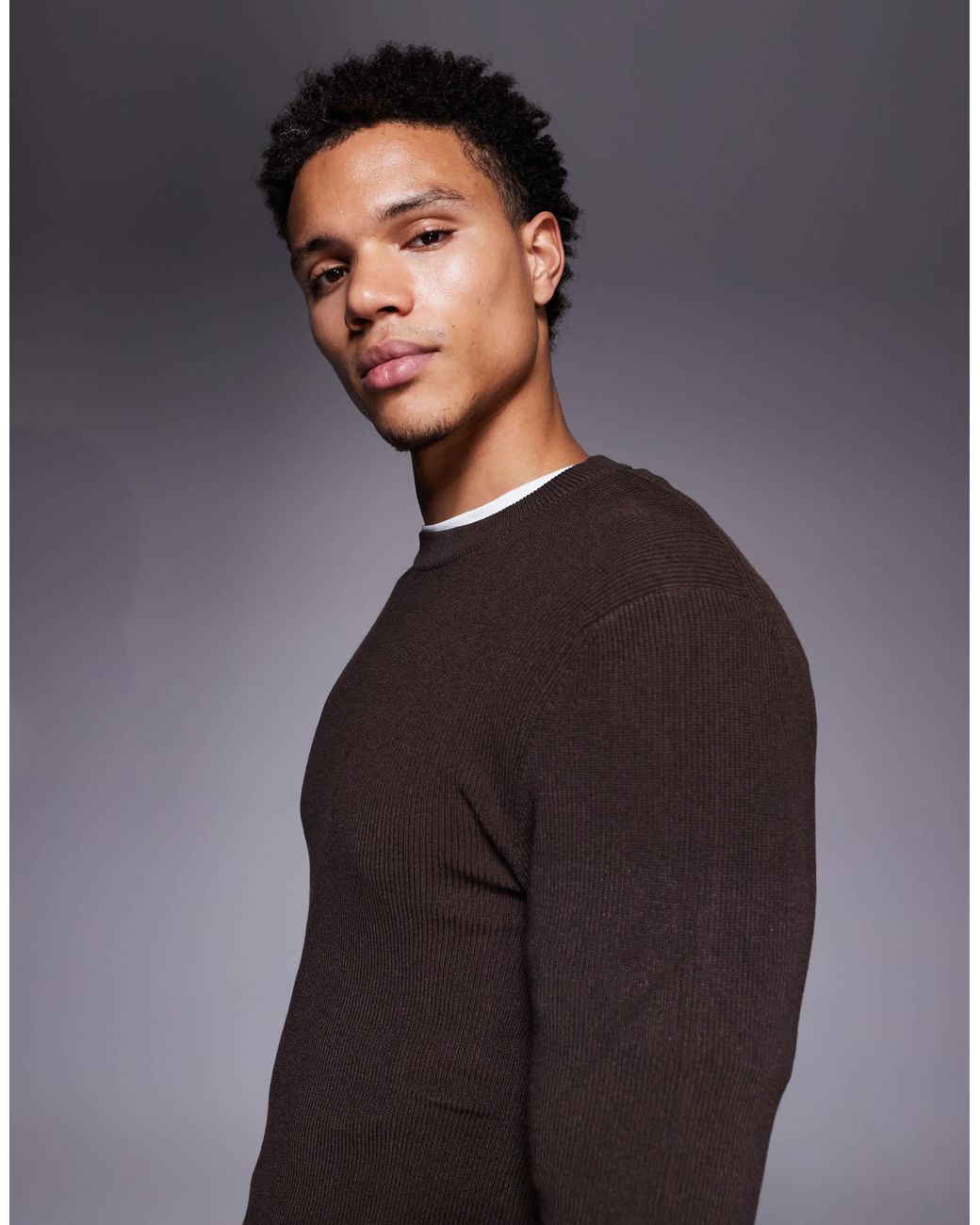 T-shirt près du corps en maille avec manches longues et col ras ASOS pour homme en coloris Gray