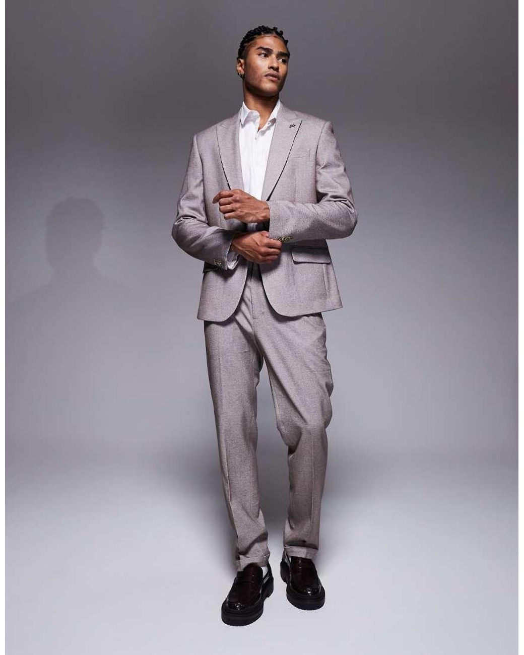River Island Gray Slim Textured Suit Pants for men