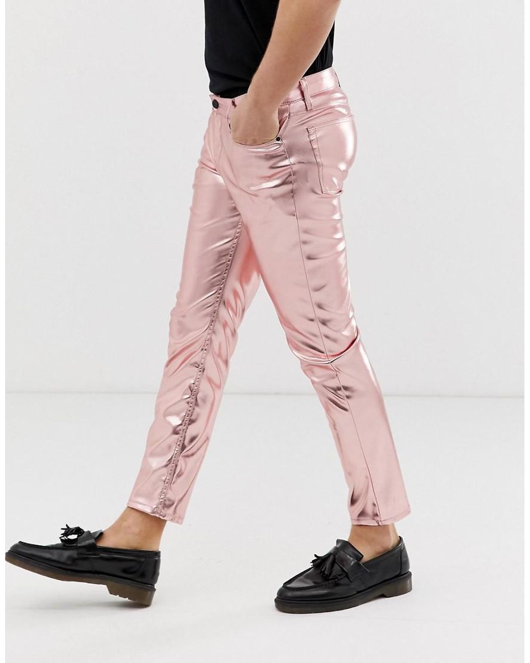 Coated Leather Look Jeans Metallic Pink for Men | Lyst