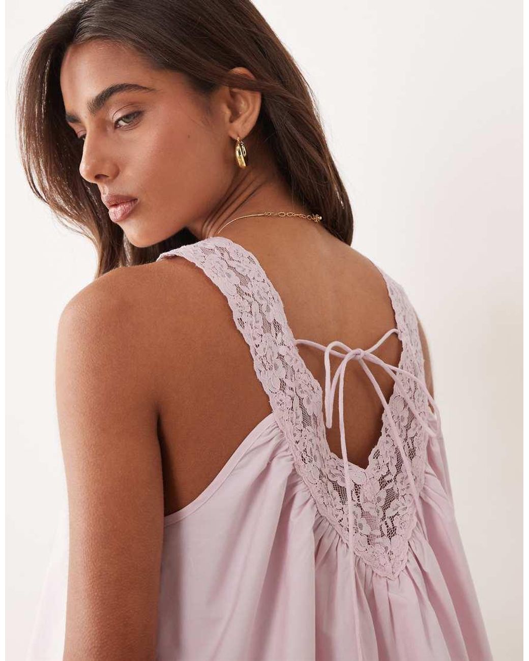 ASOS Pink V Neck Smock Poplin Mini Sundress With Lace Overlay