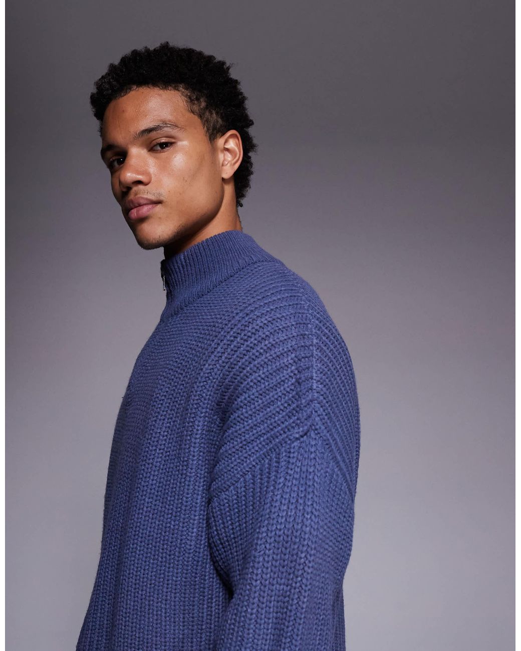 ASOS – schwerer oversize-strickpullover in Blue für Herren