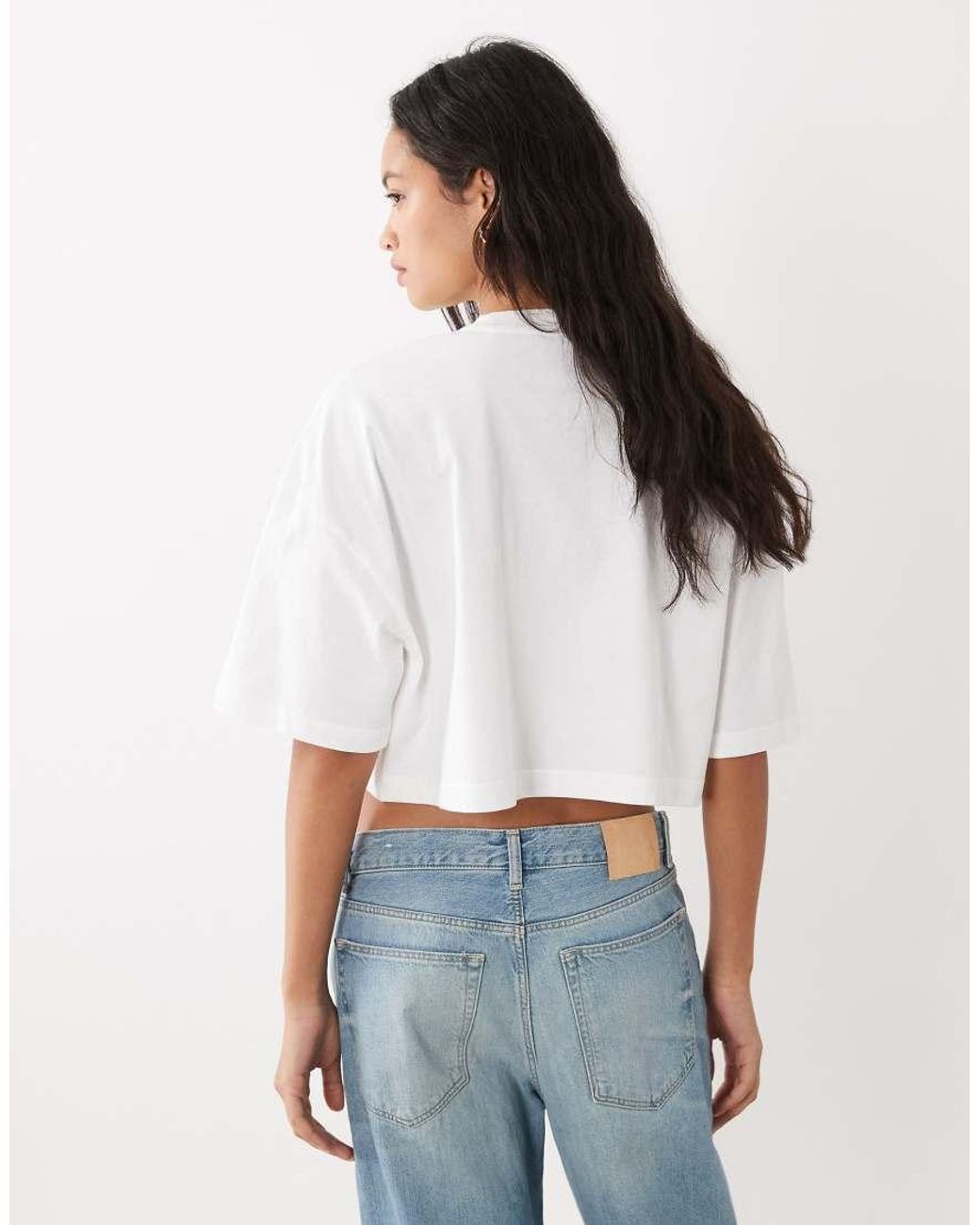 Calvin Klein White Monologo Cropped T-Shirt With Denim Applique Logo