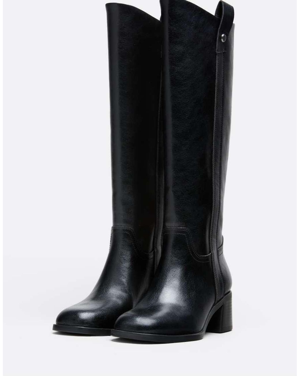 Stradivarius Black Equestrian Block Heel Boots