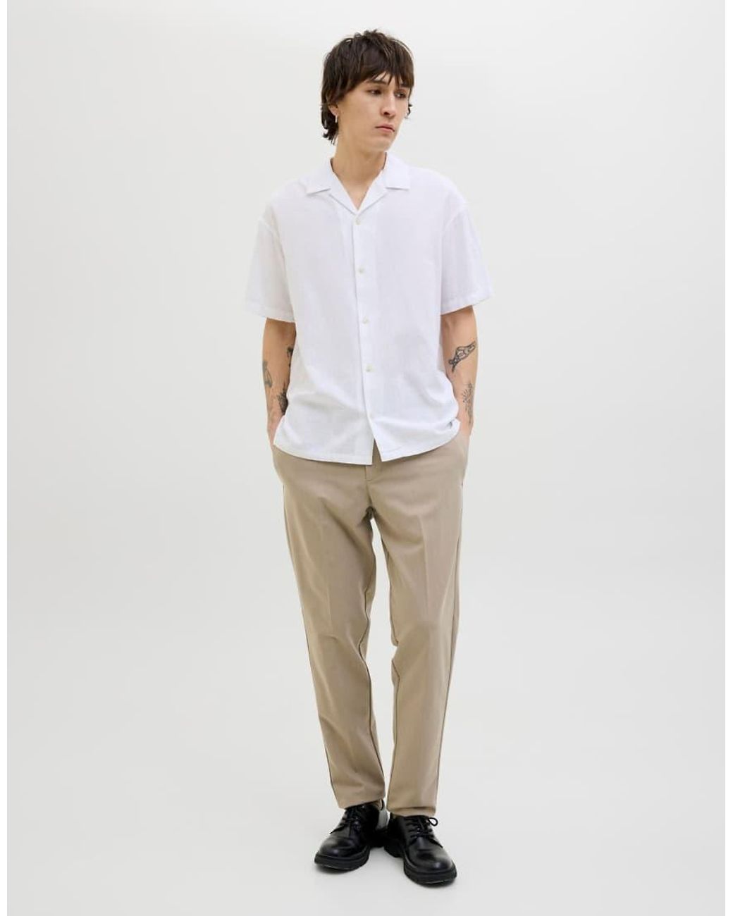 Jack & Jones Natural Ace Mid Waist Tapered Fit Trousers for men