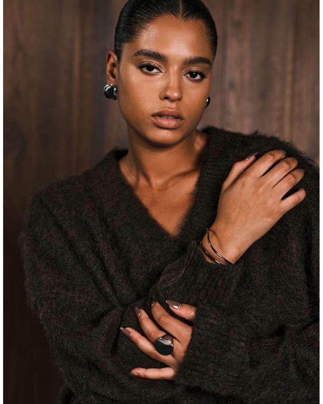 ASOS Black Asos Design Curve Knitted Brushed V Neck Oversized Jumper