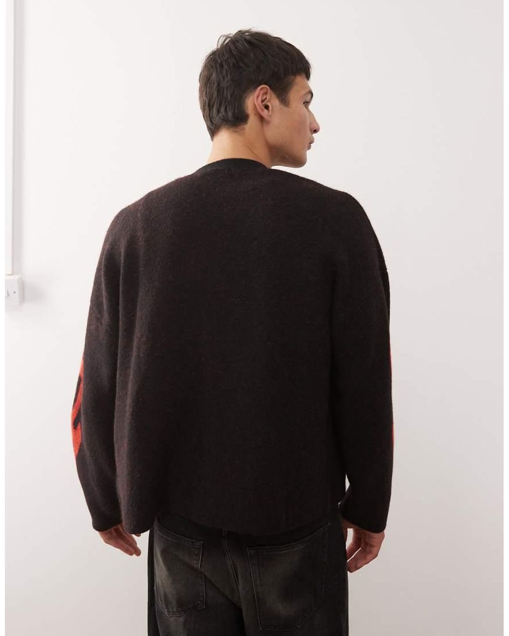 Weekday Black Wool Blend Oversized Cardigan With Flame Graphic for men