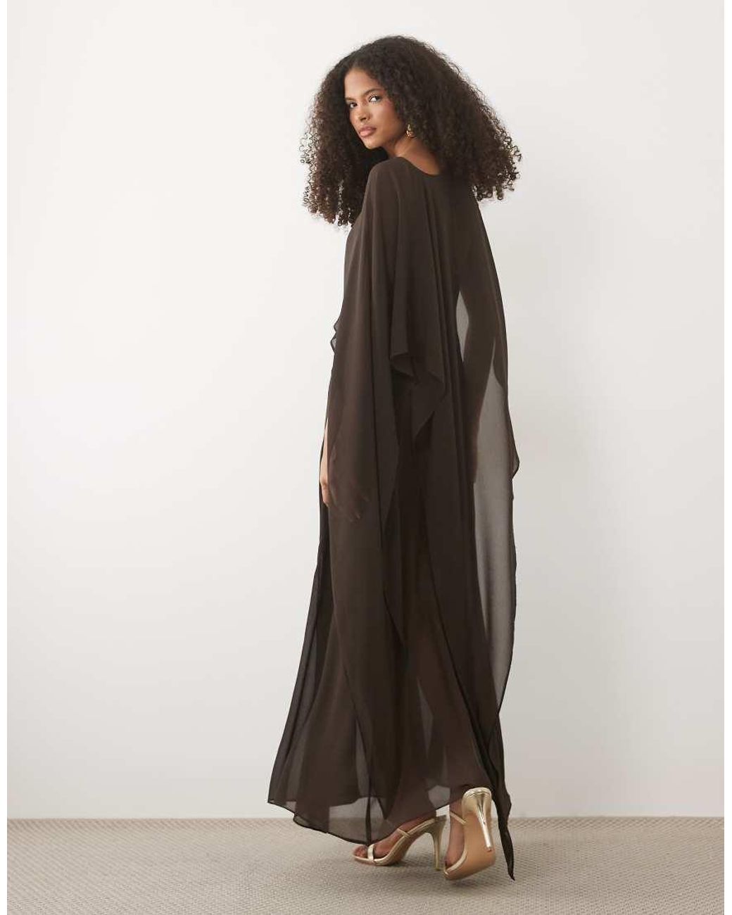 Forever New Brown Cape Sleeve Maxi Dress