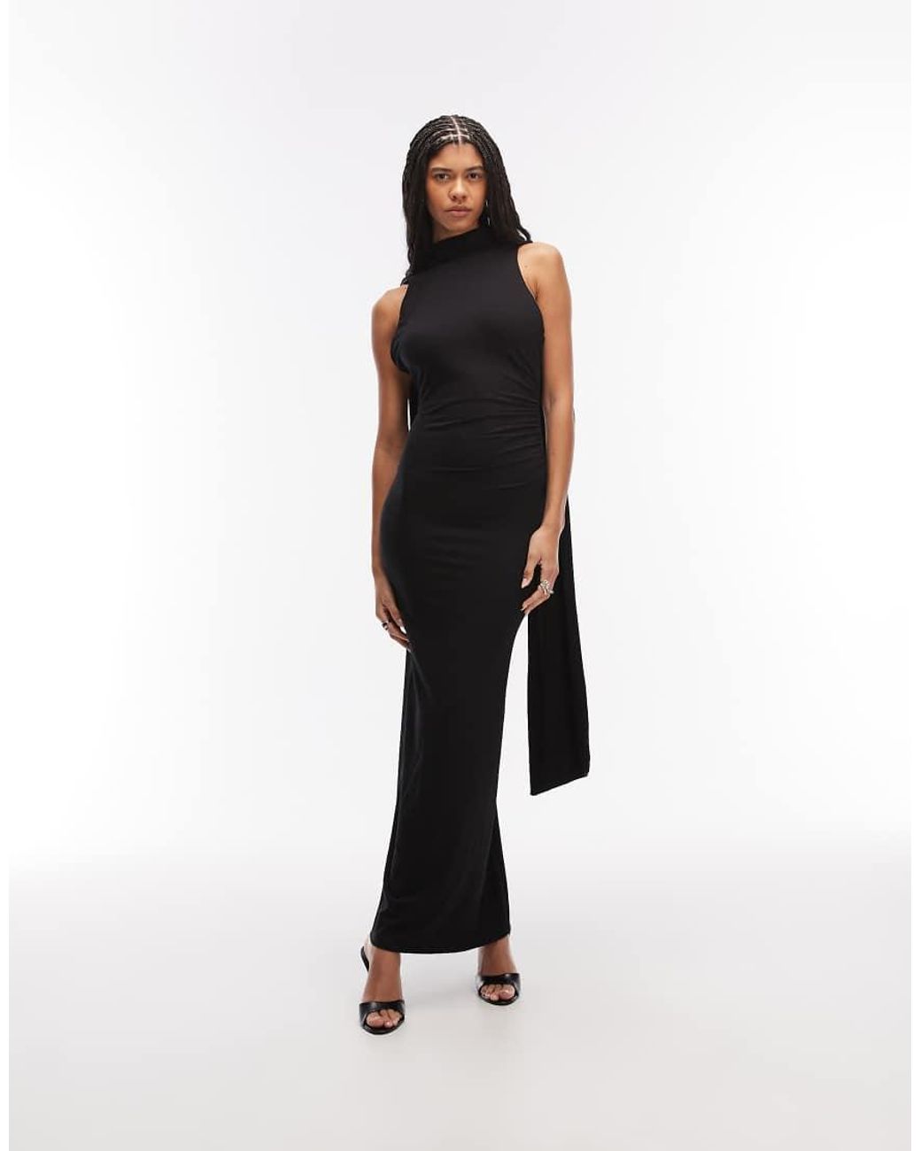 ASOS Blue High Neck Backless Maxi Dress With Drape Scarf Detail