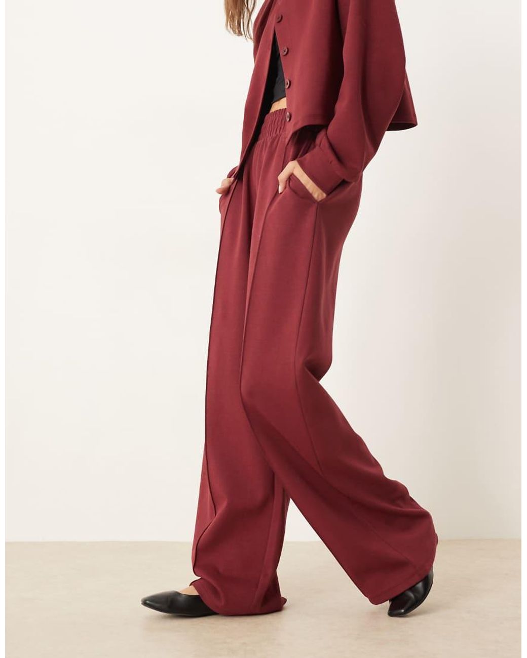 ASOS Red Interlock Wide Leg Trouser