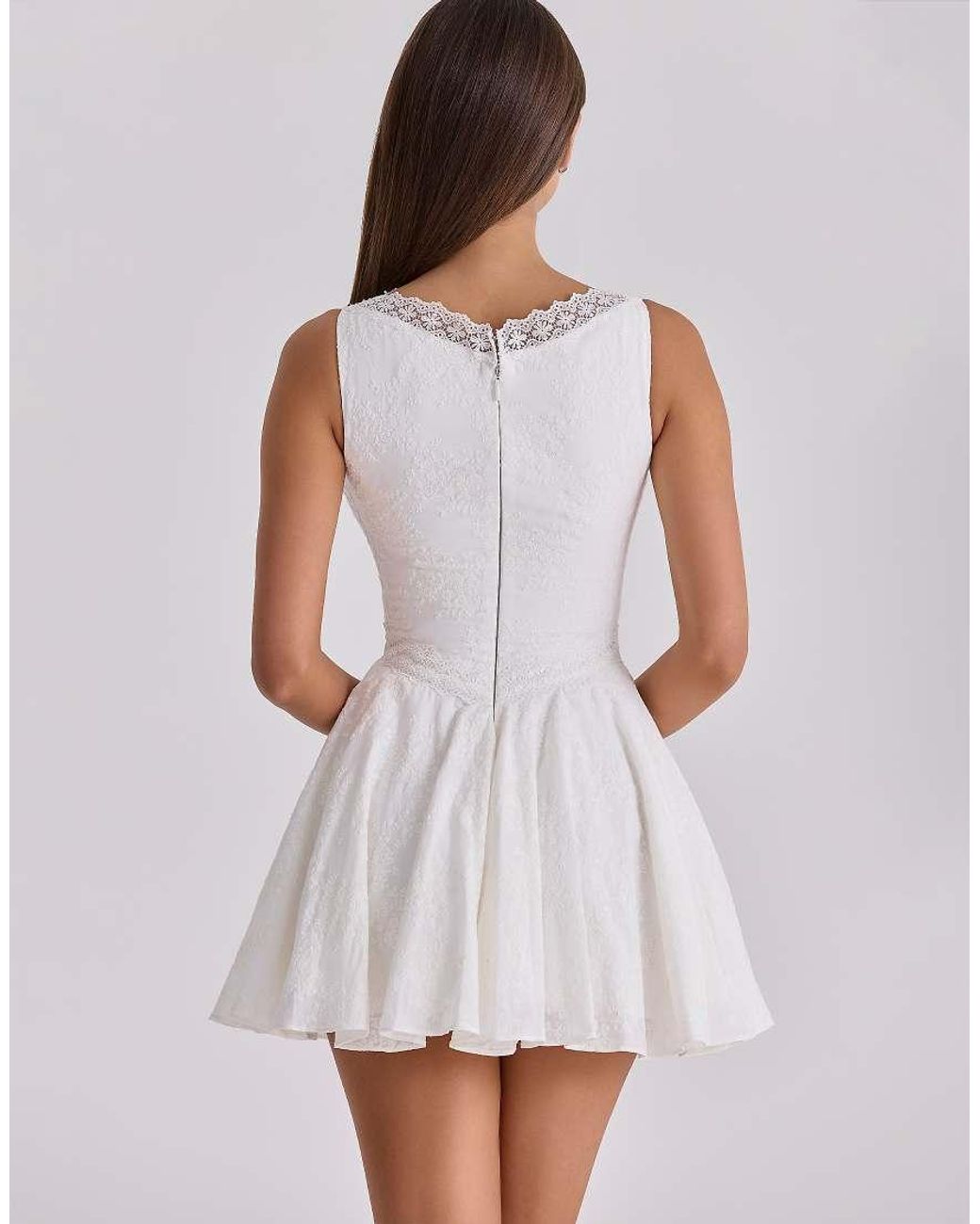 House Of Cb White Scarlett Embroidered Cotton Lace Trim Mini Dress