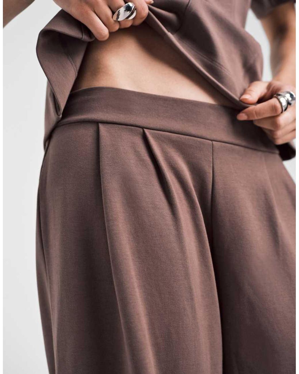 ASOS Brown Pleat Front Wide Leg Co-ord Trouser