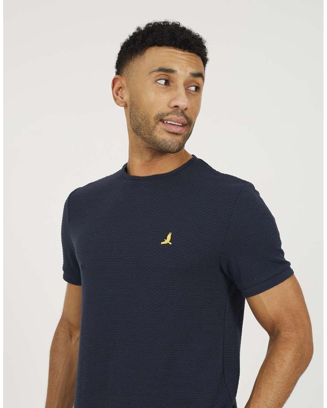 Brave Soul Blue Embroidered Crew Neck T-Shirt for men