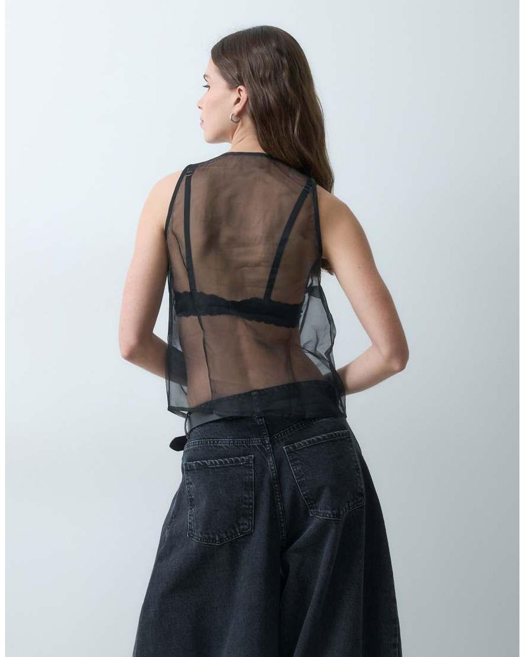 ASOS Blue Flower Embellished Sheer Cami
