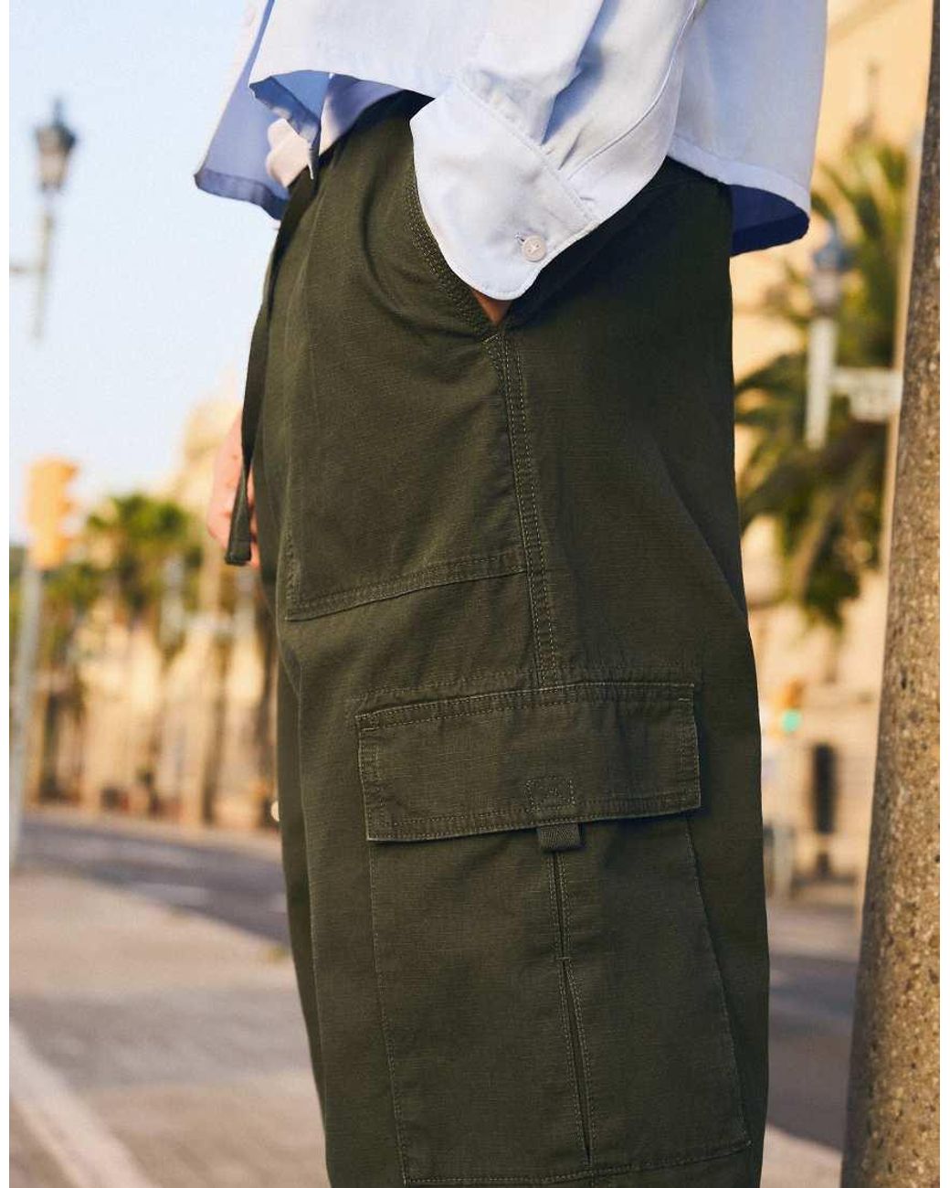Bershka Green Baggy Cargo Trousers for men