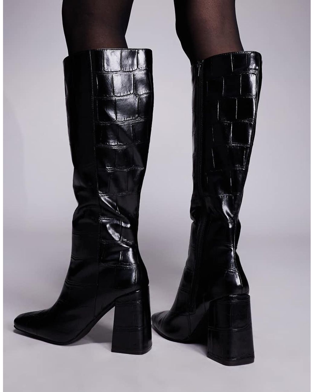 Public Desire Black Apology Block Heel Knee Boots