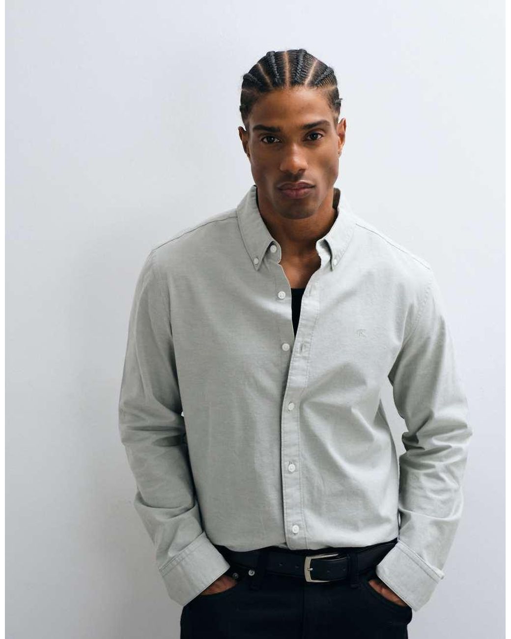 Calvin Klein Gray Classic Long Sleeve Oxford Shirt for men