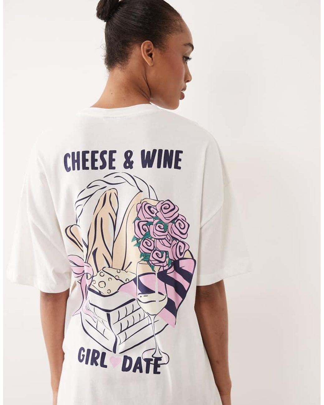 ASOS White Asos Design Tall Cheese & Wine Graphic Short Sleeve Top And Trouser Pyjama Set