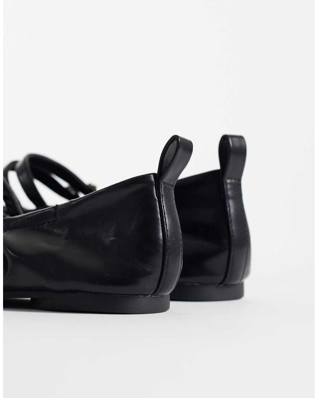 London Rebel Black Mia Strappy Ruched Ballet Flats