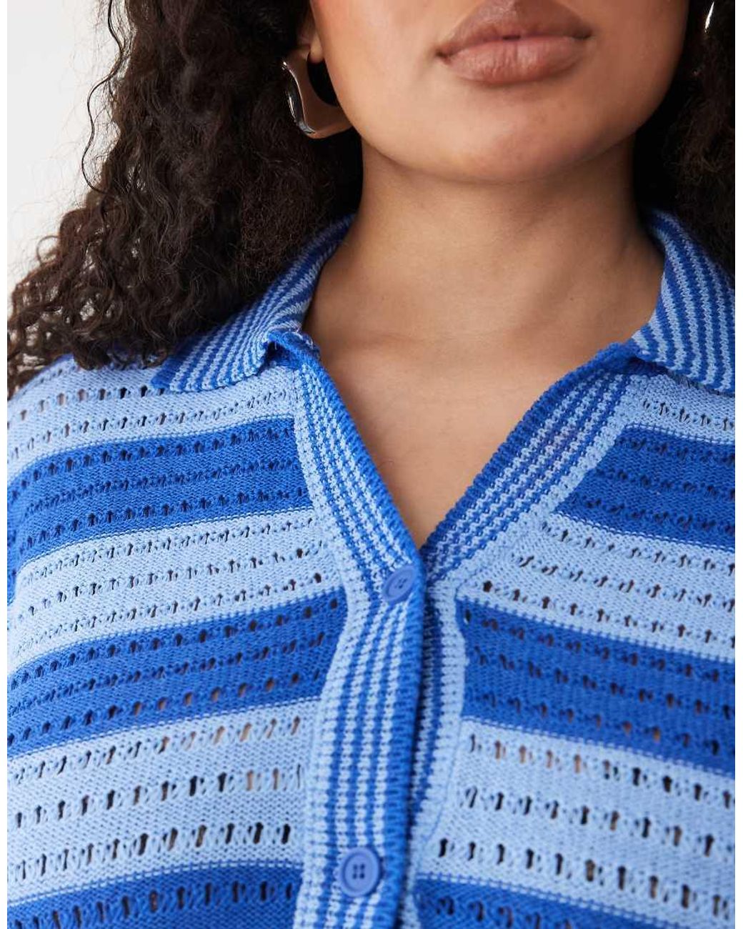 ASOS Blue Asos Design Curve Sally Beach Knit Button Through Top Co Ord
