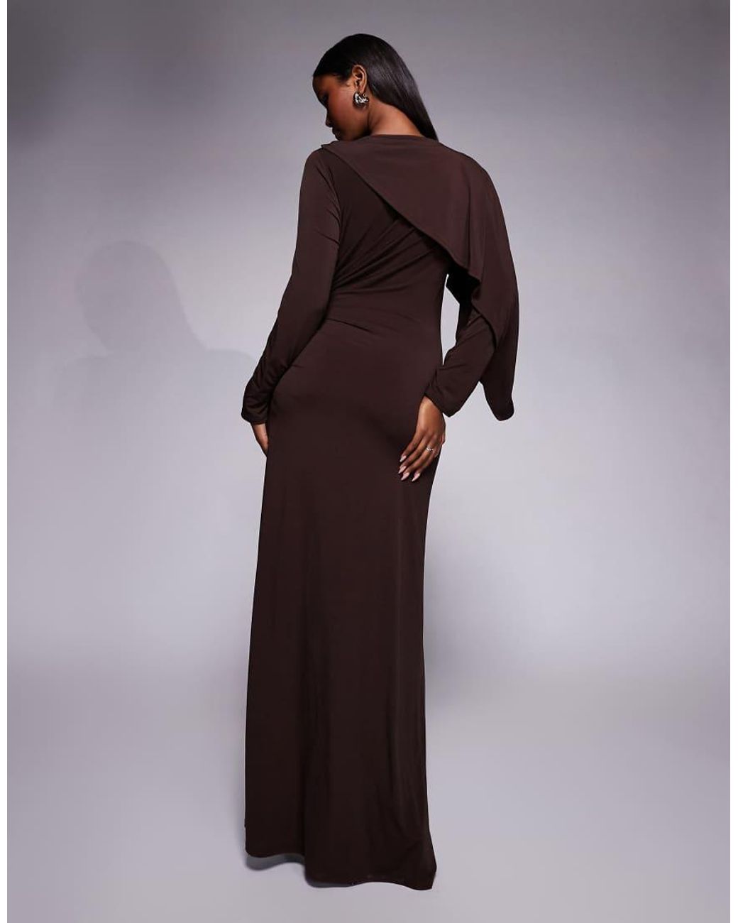 DASKA Purple Slinky One Cape Detail Maxi Dress