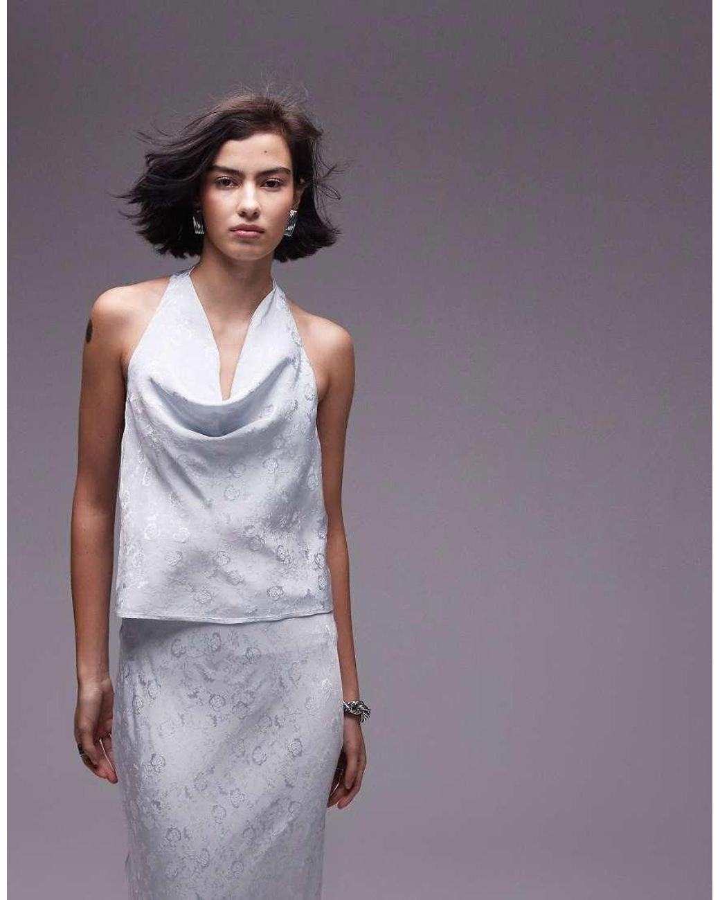 Top Con Cuello Halter De Jacquard De (Parte De Un Conjunto) TOPSHOP de color Blue