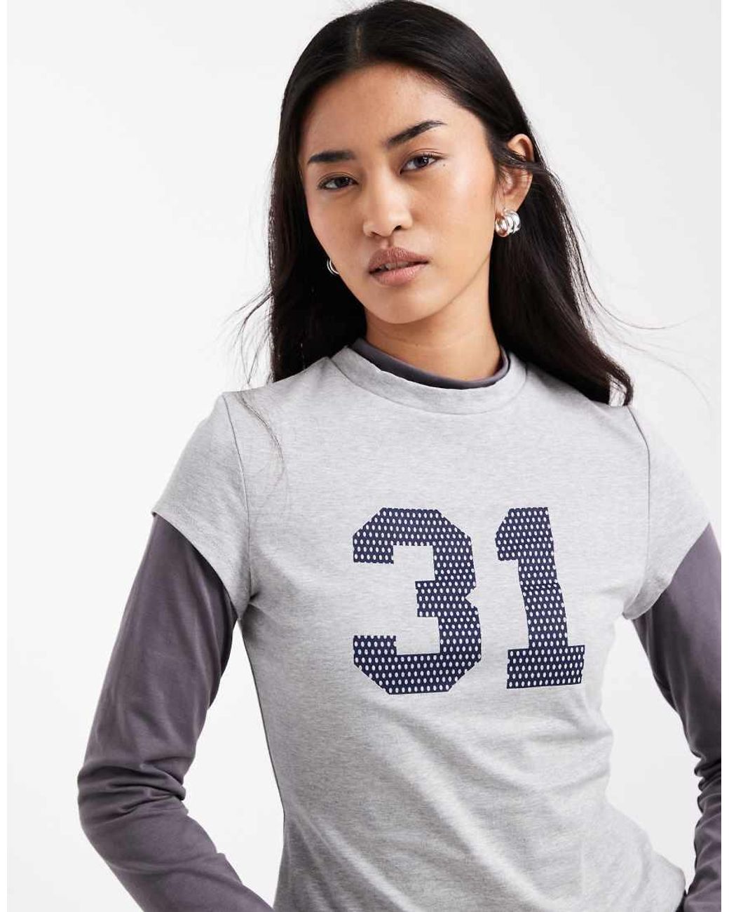 ASOS Gray Double Layer Top With 31 Polka Dot Graphic