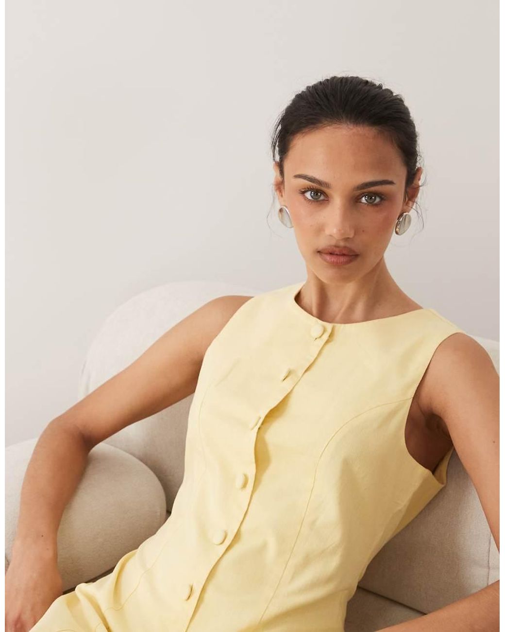 Nobody's Child Natural Polly Cotton Sleeveless Button Down Mini Dress