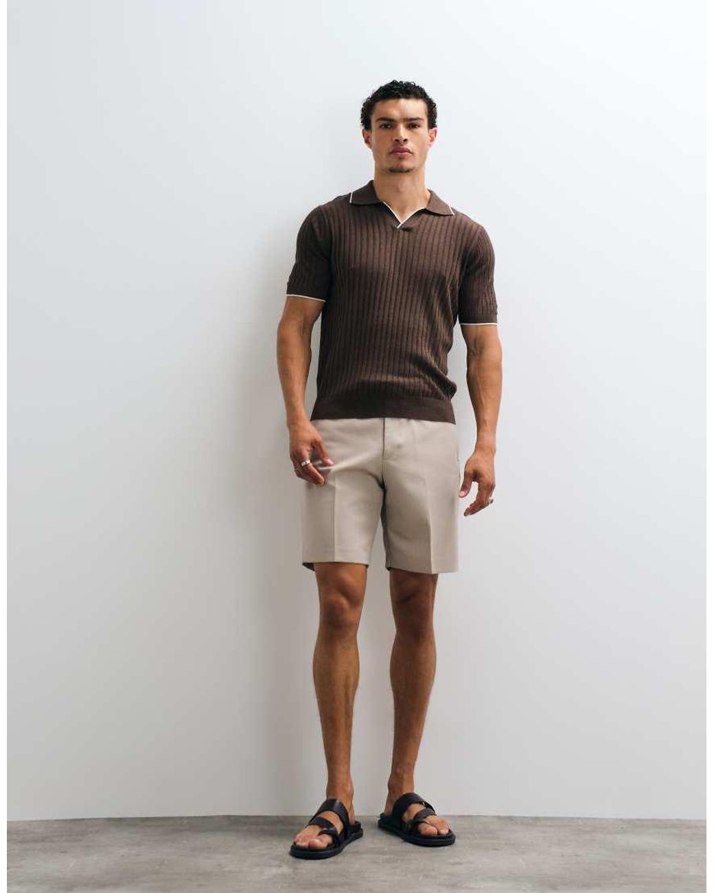 Mango Brown Short Sleeve Polo Top for men