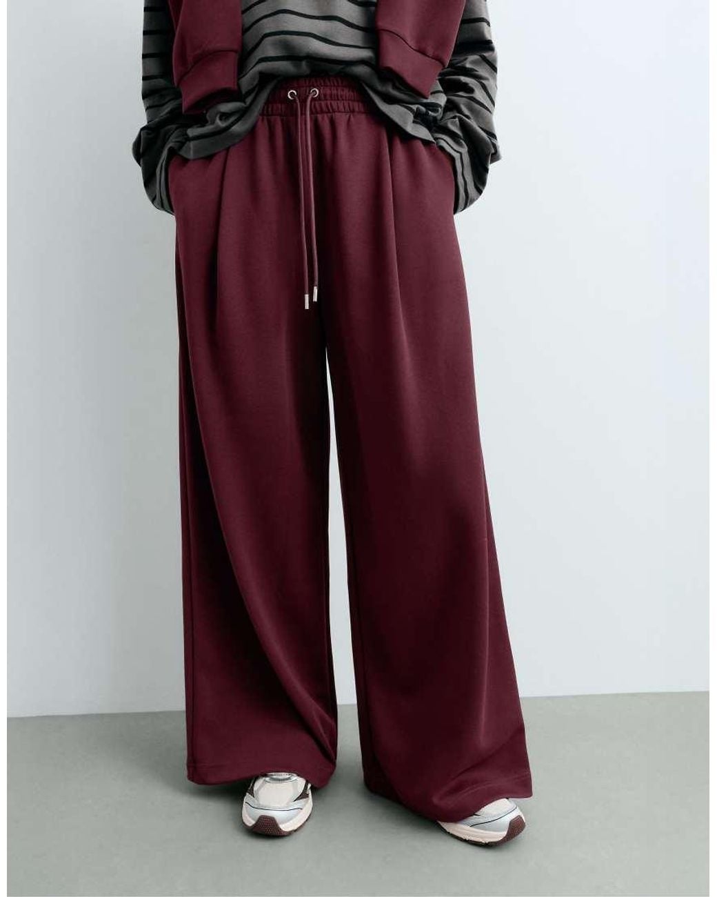 Oysho Red Wide Leg Piqué Cotton Trousers