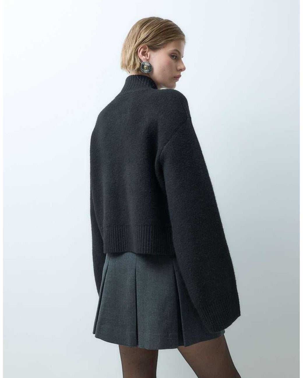 Miss Selfridge Blue Zip Through Funnel Cardigan
