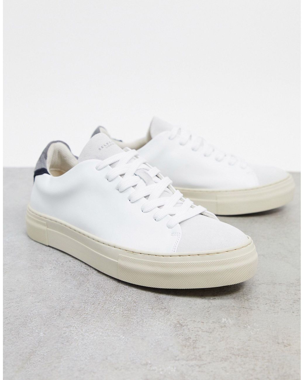 SELECTED Premium Leather Sneaker With Thick Sole in White for Men - Lyst