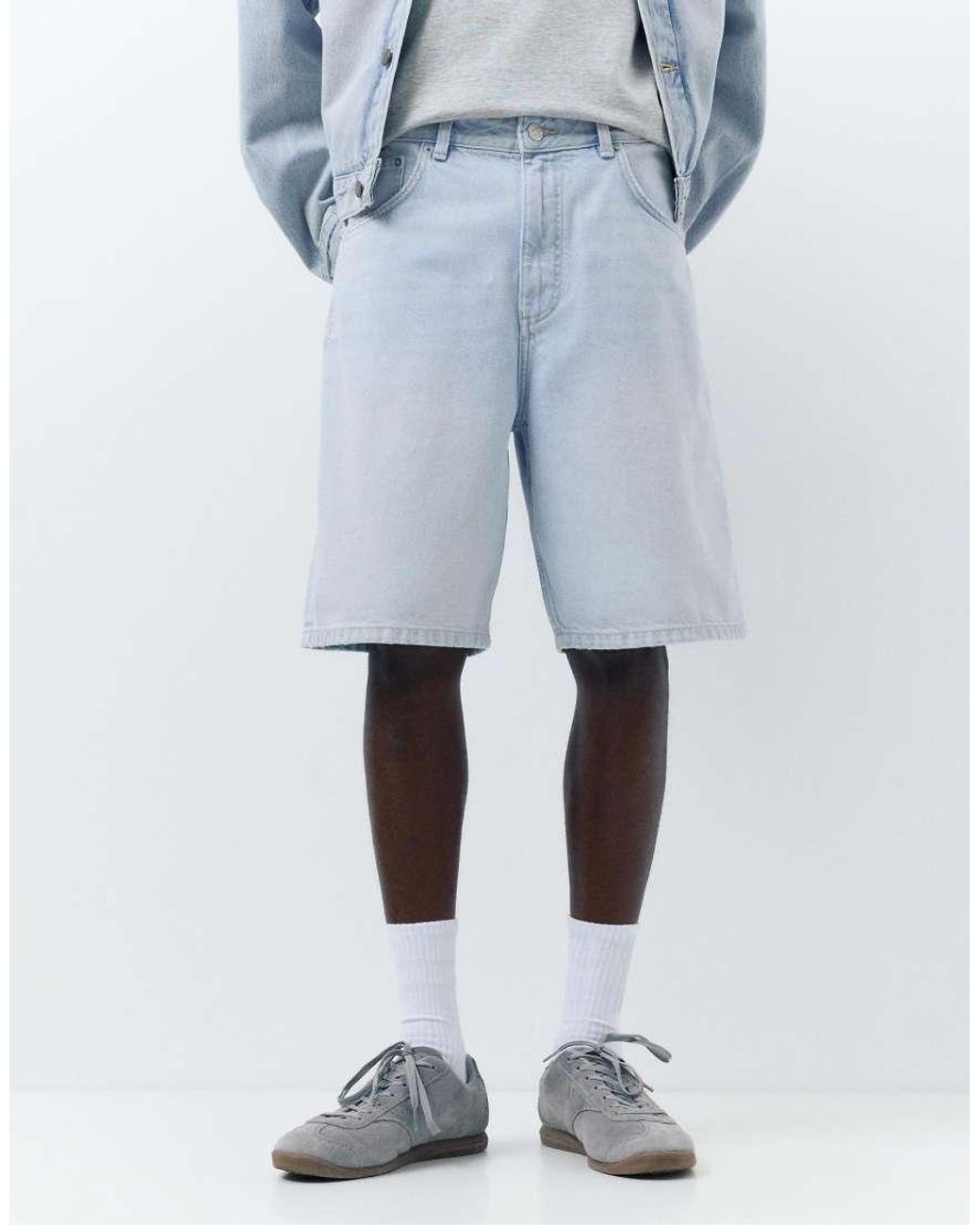 Pull&Bear Blue baggy Denim Bermuda Shorts for men