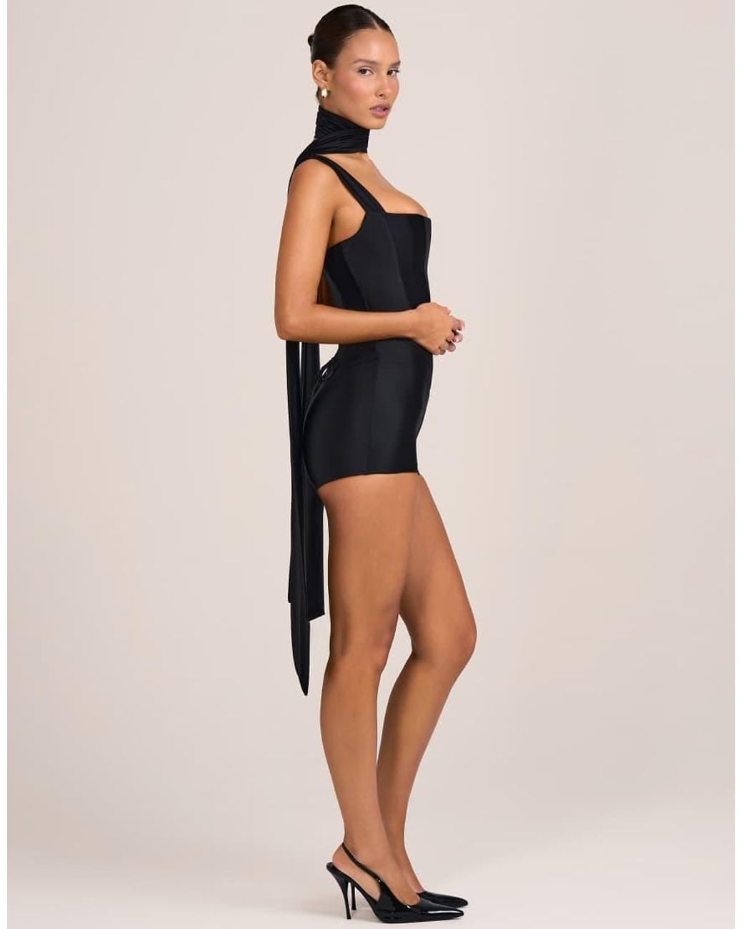 Oh Polly Natural Modal Square Neck Playsuit With Scarf Detail