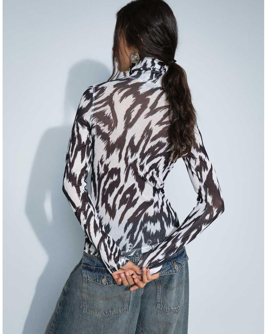 ASOS Blue Sheer Turtle Neck Long Sleeve