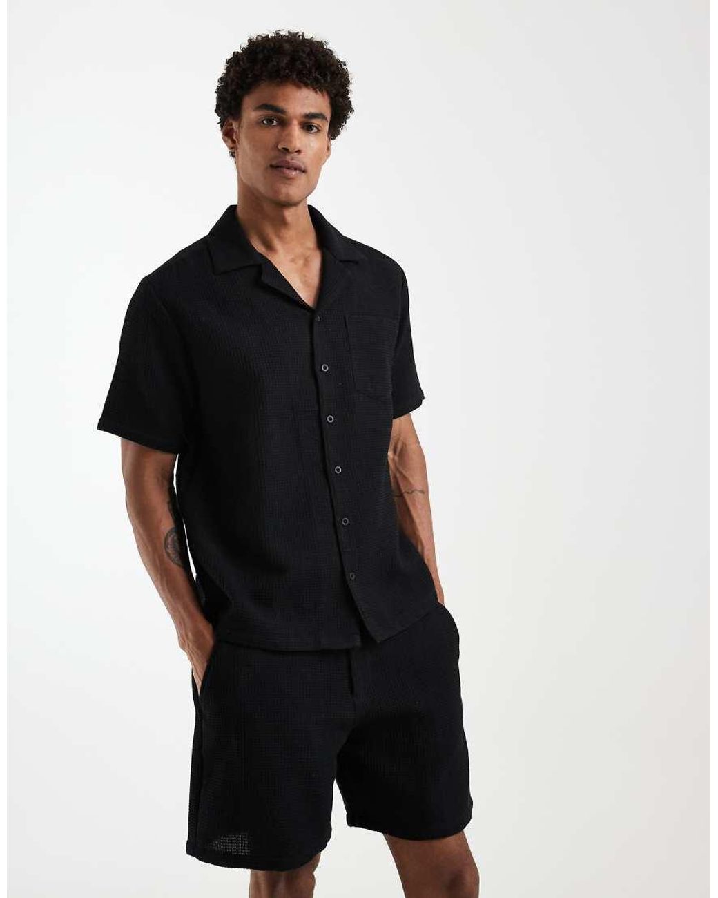 Sol Beach Black Waffle Beach Shorts for men