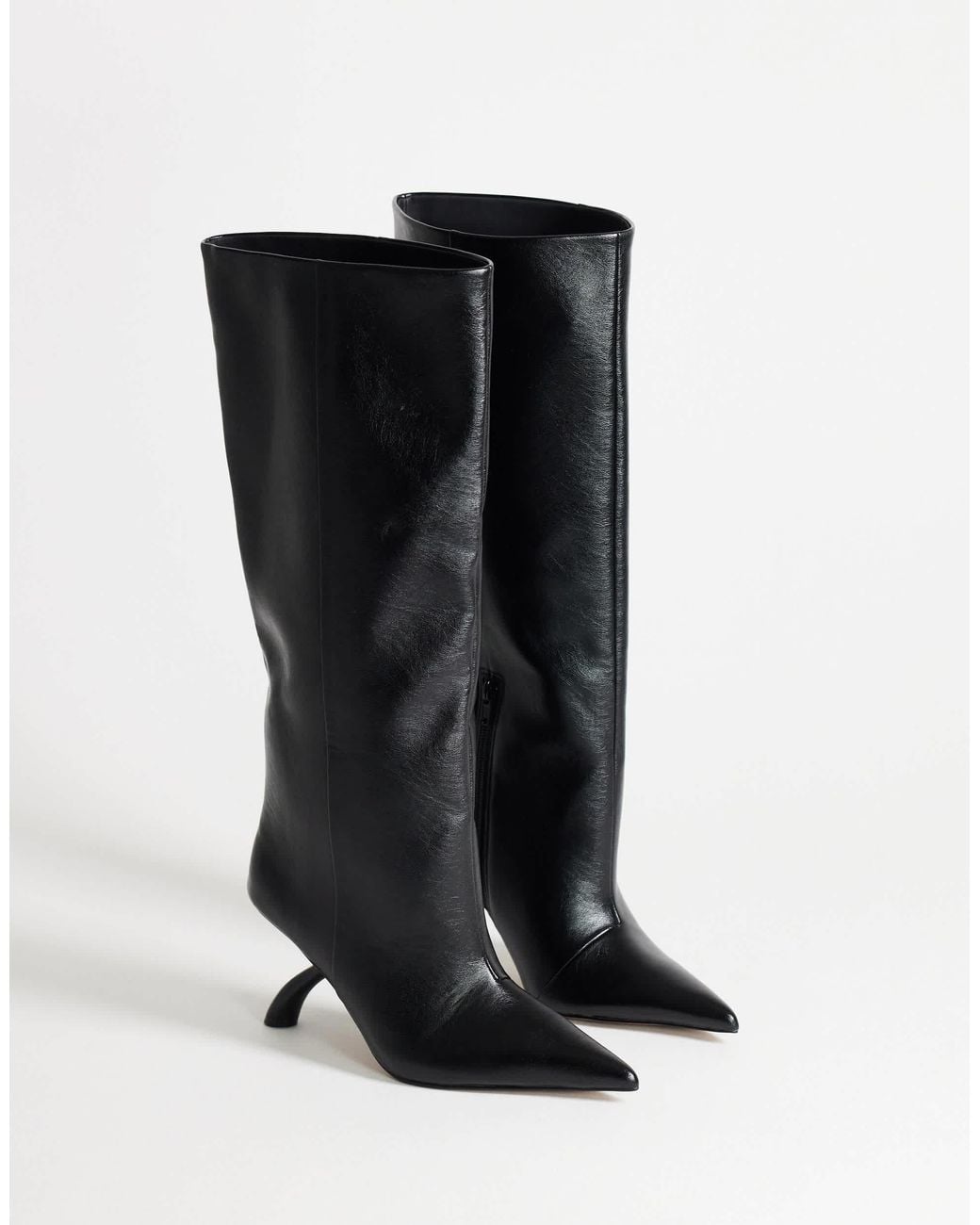 TOPSHOP Black Trinity Angular Heel Knee High Boot