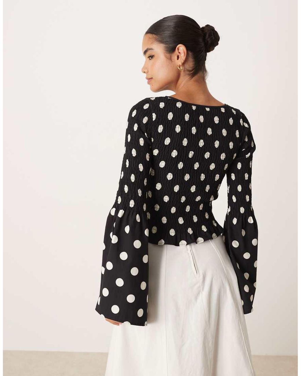 ASOS Black Shirred Bodice Long Sleeve