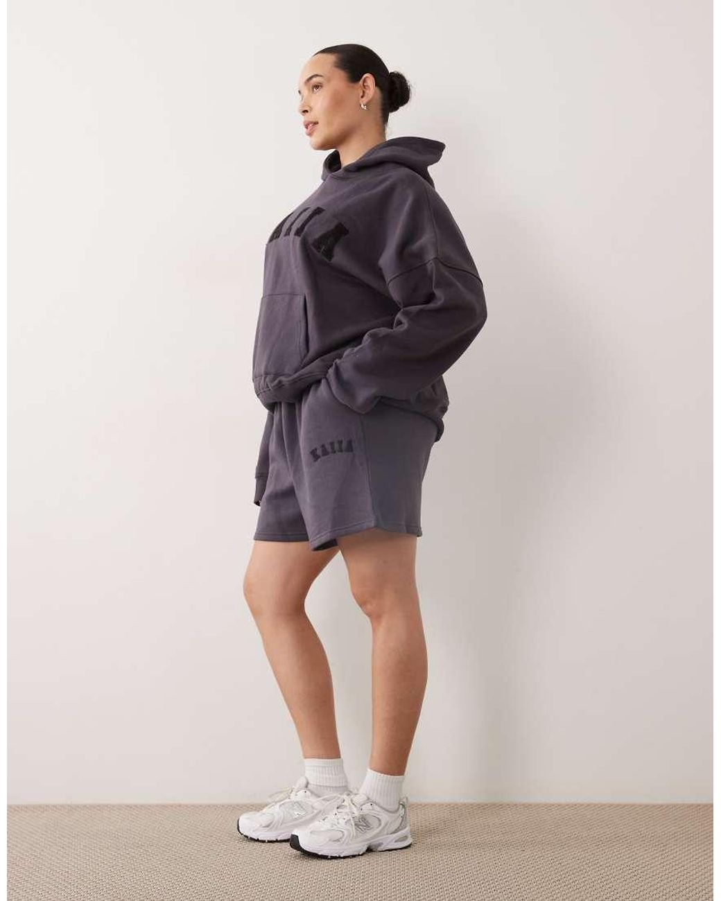 Kaiia Purple Plus Cotton Rich Embroidered Logo Sweat Shorts Co-Ord