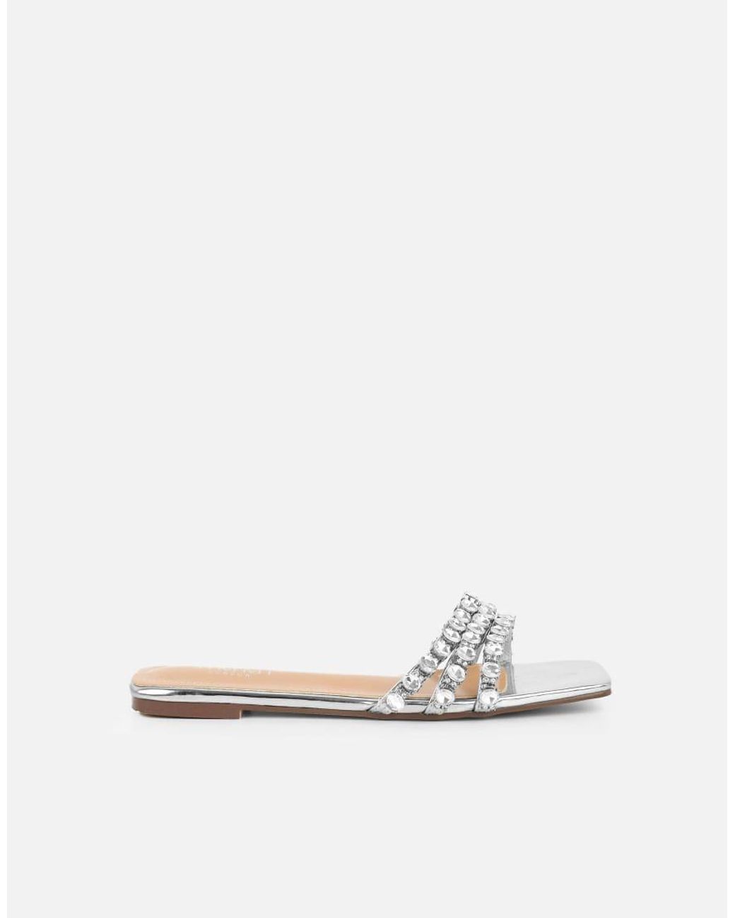SIMMI Metallic Monroe Diamante Flat Sandals