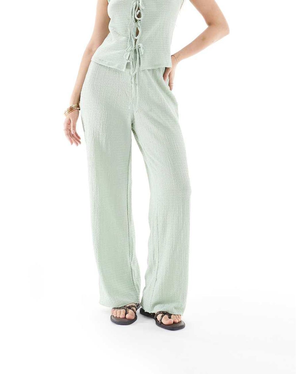 Vero Moda Green Textured Jersey Pants