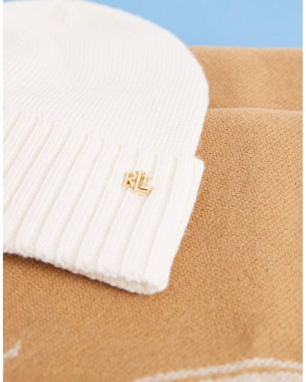 Ralph Lauren Blue Woven Hat And Scarf Gift Set