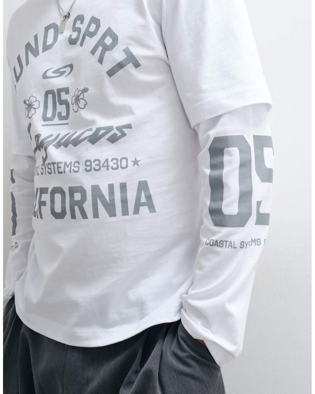 ASOS Gray Double Layer Relaxed T-shirt With Text Graphic for men